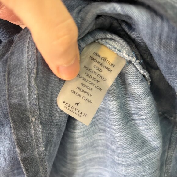 Peruvian Connection 100% Cotton Blue Heather Long Sleeve Laying Tee Size Small - Picture 3 of 6